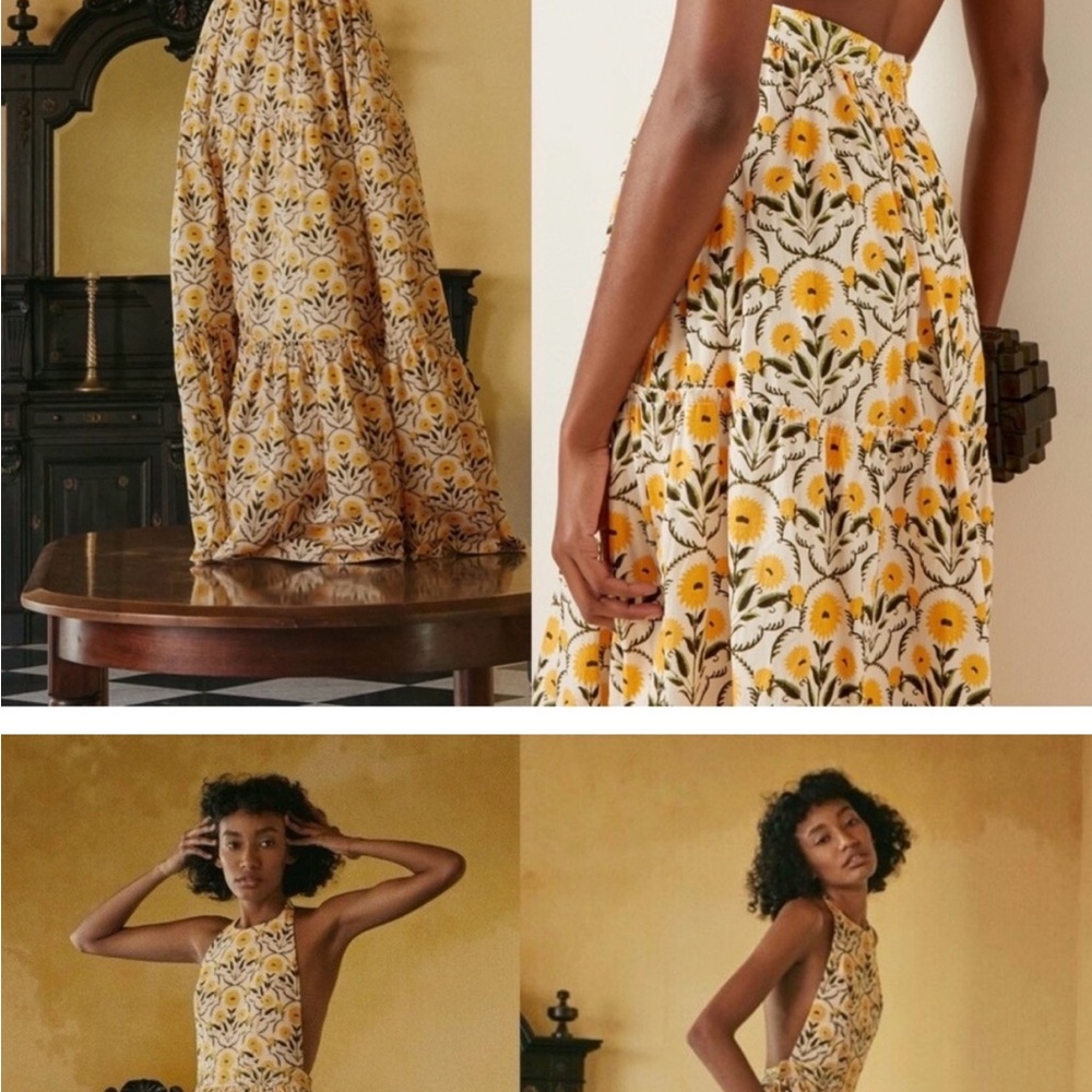 Floral Yellow Halter Maxi Dress